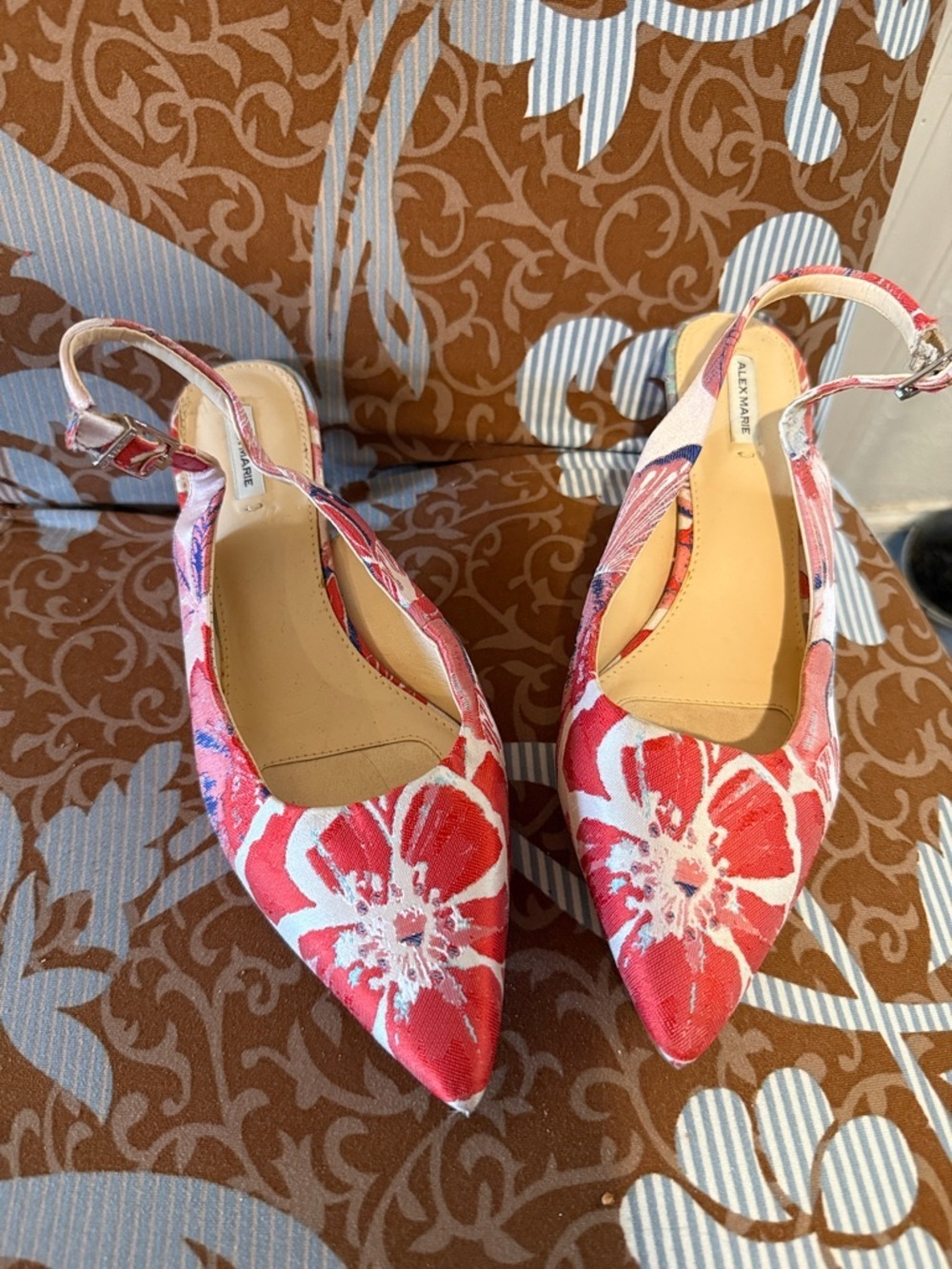 Alex Marie Pink & White Floral Pointed Slingback Flats